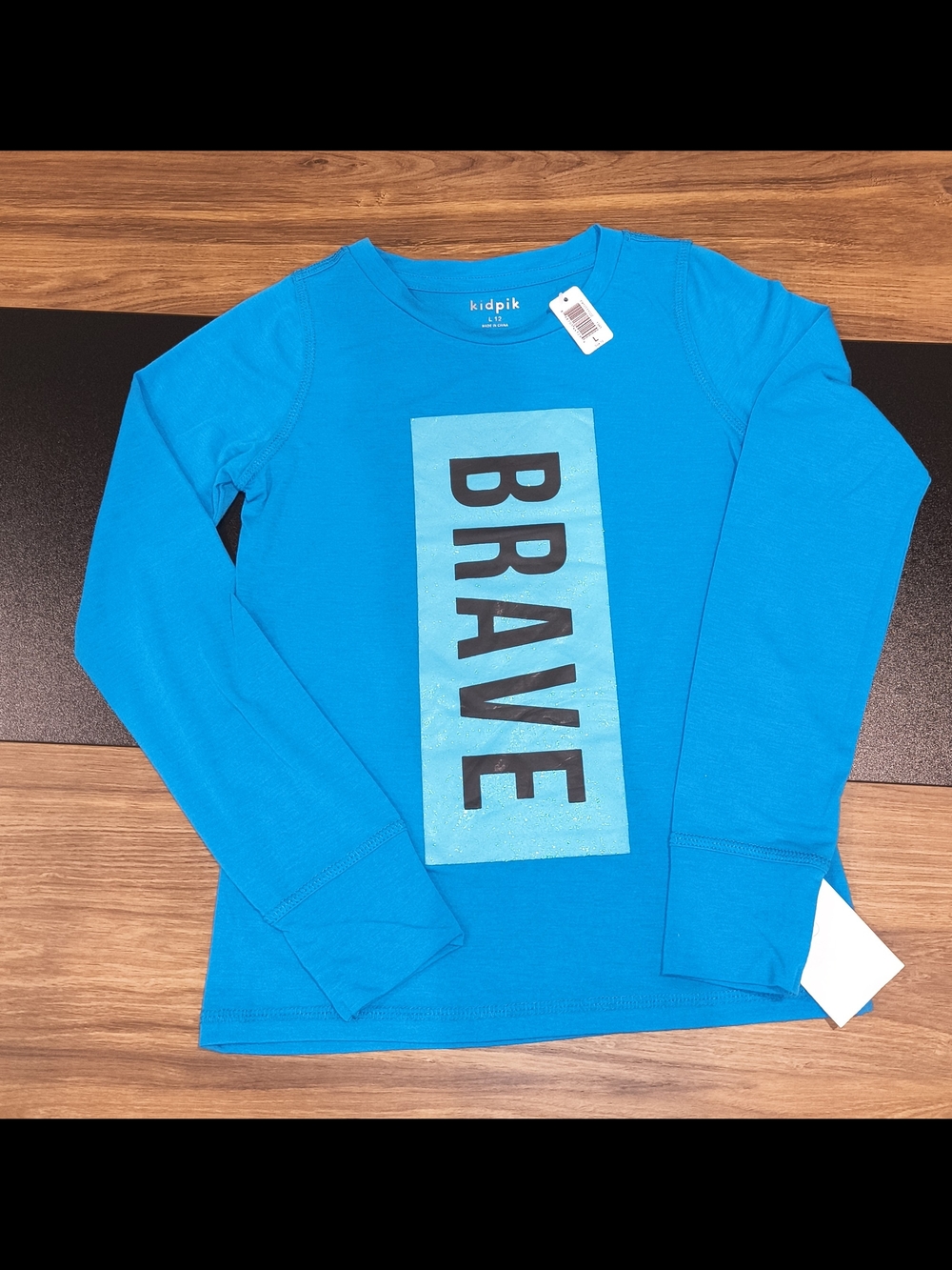 kidpik Bright Blue Long Sleeve Tee with 'BRAVE' Graphic. L (12)